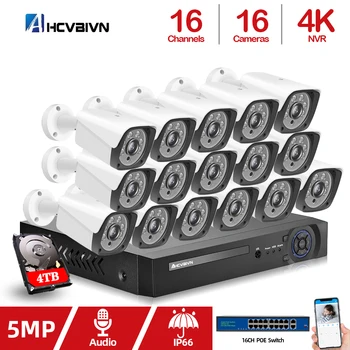 16CH 4K NVR H. 265 Sustav video Nadzora Podrška Sigurnosti 16-kanalni 4K AI Otkrivanje Osoba Vanjsko Vodootporno Audio IP Kamere za Nadzor