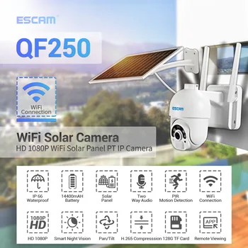 ESCAM QF250 1080P oblaku WIFI Baterija PIR Alarm dome IP Kamera Sa Solarnih Panela Boji Noćni Vid Dvosmjerni Audio