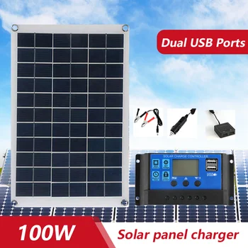 Fleksibilni solarni panel snage 100 W, punjač 12, dvostruki USB kontroler 10-100A, napajanje za solarne panele, za kampiranje, vozila, plovila, RV