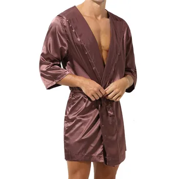 Muški ogrtač sa kapuljačom, пижама za par ogrtač kratkih rukava, Ljetna svilene satin spavaćica, kimono, besplatno kupanje, seksi odjeća za spavanje