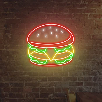 Neonska Reklama za Hamburgere, običaj Poslovni Logotip, Neonski Svjetlo za Restoran, Dekor Trgovine Otvorene Obrok, Led Znakovi