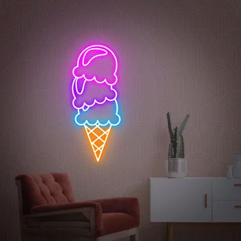 Neonska reklama za sladoled, proizveden na red, znak za zurke s desertom Кавайная kuhinja, blagovaonica, zid art dekor, firma bar, trgovina, salon, kafić, ured