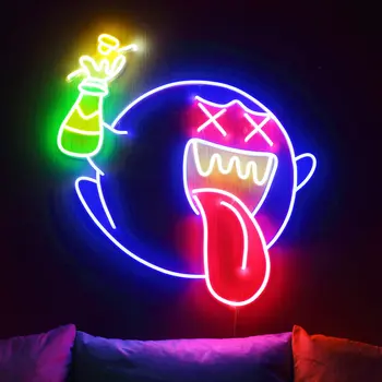 Neonski znak Boo Beer u obliku anime crtani film, proizveden na red za uređenje soba u stilu Kawai, bar 