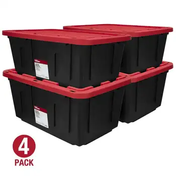 Plastični kontejner za skladištenje защелкивающейся poklopcem na 27 litara, sa crvenim poklopcem, set od 4