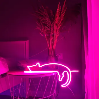 Prekrasan lijena mačka led neonski svjetlo svoj animirani umjetnost Fleksibilna akrilna ploča mačka Kava dječja soba zidni viseći svijećnjak peglanje