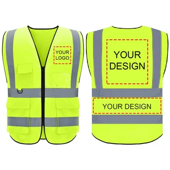 Reflektirajućim prsluk sigurnosti, visoka vidljivost, sigurnost noćni rad, žuti prsluk bez rukava, osobna i zaštitne odjeće zatvaračem i džepovima za odrasle