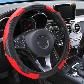 Torbica za volanom automobila 37-38 cm, prozračna neklizajući kožne navlake za volan, pogodan auto domaći pribor (crvena)