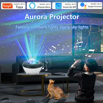 Tuya APP pametna lampa za projektor Aurora, kompatibilan s Bluetooth, noćno svjetlo za glazbene projekcije, radi sa Amazon Alexa Google