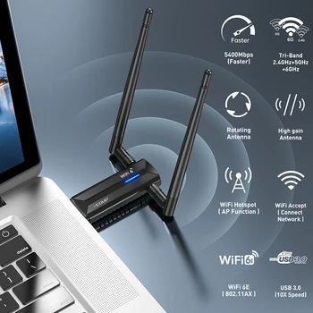 Vanjska Antena za Bežični Ključ Igre WiFi Adapter Wifi Router Bežični USB3.0 Adapter Mrežna kartica Wifi6E 5400M Win10 /Win11