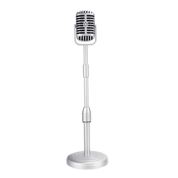Vintage model podmetače za stolni mikrofon s podesivom visinom, klasična stalak za mikrofon u retro stilu, lažna stalak za mikrofon, srebrna Vintage model podmetače za stolni mikrofon s podesivom visinom, klasična stalak za mikrofon u retro stilu, lažna stalak za mikrofon, srebrna 0