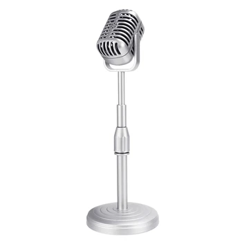 Vintage model podmetače za stolni mikrofon s podesivom visinom, klasična stalak za mikrofon u retro stilu, lažna stalak za mikrofon, srebrna Vintage model podmetače za stolni mikrofon s podesivom visinom, klasična stalak za mikrofon u retro stilu, lažna stalak za mikrofon, srebrna 4