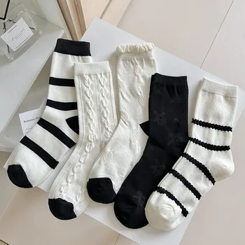 Ženske čarape u japanskom stilu, JK Lolita Kawaii, slatka čarape sa volanima, ženstvene crno-bijele čarape za školsku djecu u koledž stilu